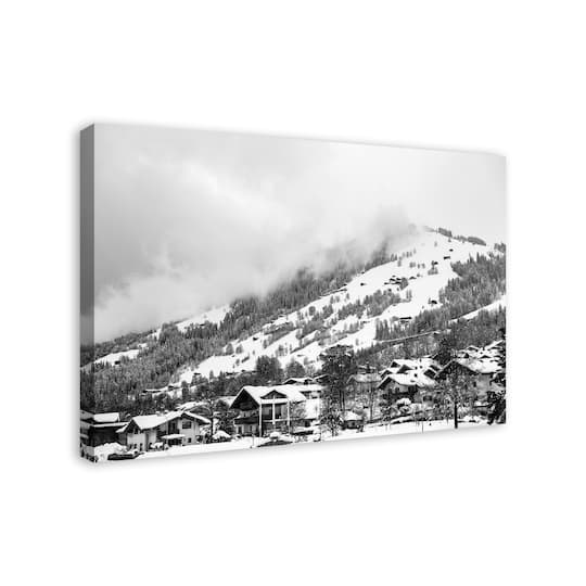 Grayscale Mountain Homes 36x24 Canvas Wall Art